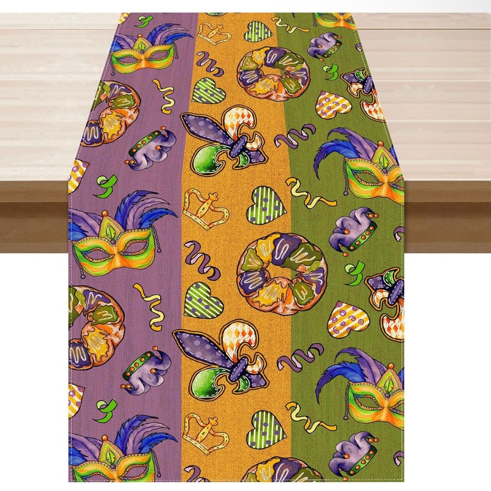 Mardi Gras Decorative Table Runner in Purple, Gold‎ & Green 13x72